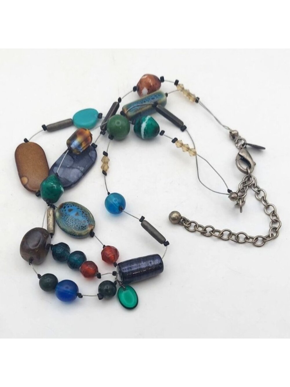 Chicos Two Strand Asymmetrical Glass Beaded Necklace 18"-22" Adjustable